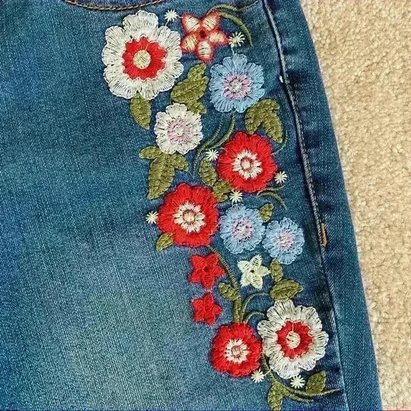 Earl Jeans Embroidered Flower Multicolor Denim Skinny Ankle Jeans 4 - Picture 2 of 13